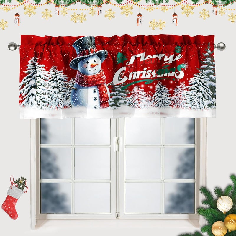 SUNWISHA Christmas Curtain Valances Set 52x18'' - Snowflake Christmas Classic Merry Christmas Window Curtains Kitchen/Bathroom/Laundry Decor, Winter Holiday Home Valances Red - Image 1